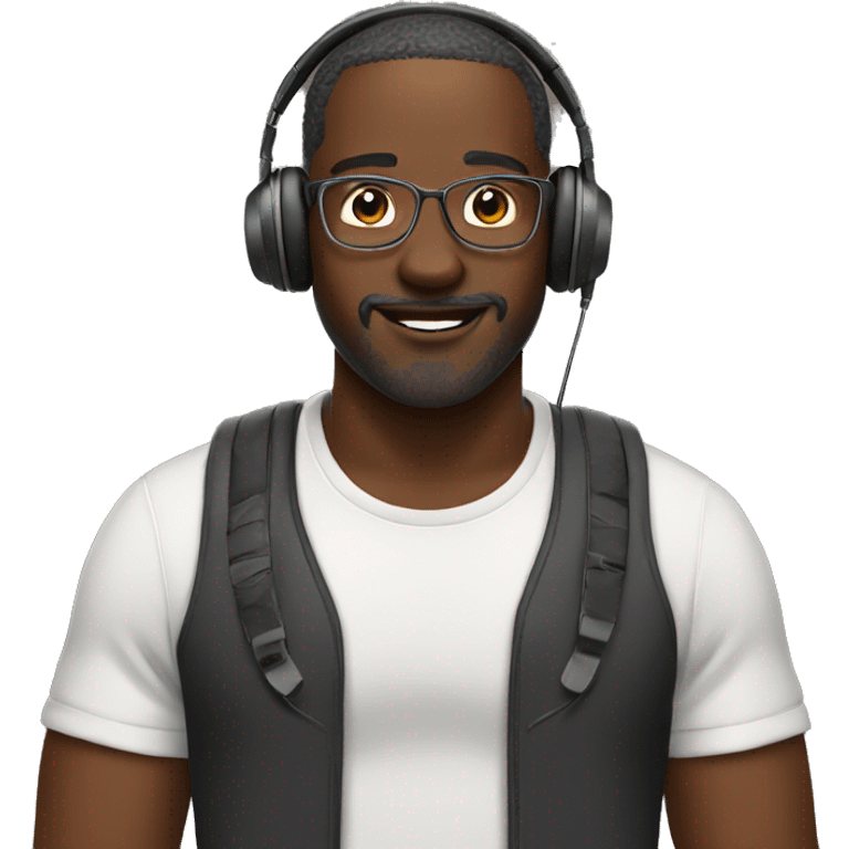 Black dad with headphones emoji