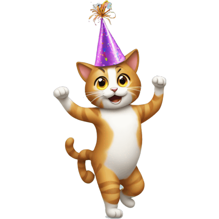 cat dancing and wearing a birthday hat emoji