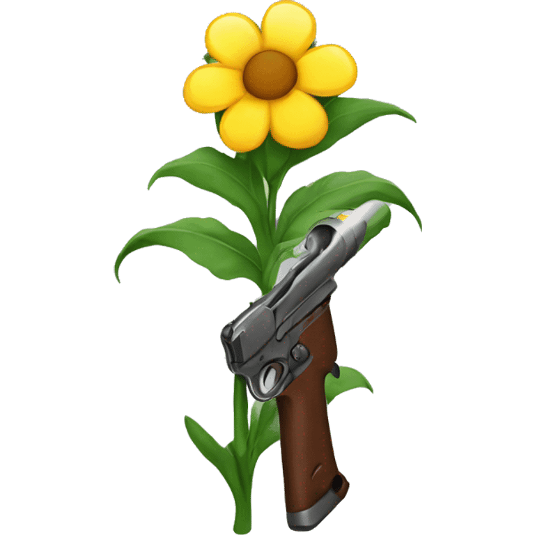 A flower holding a gun emoji