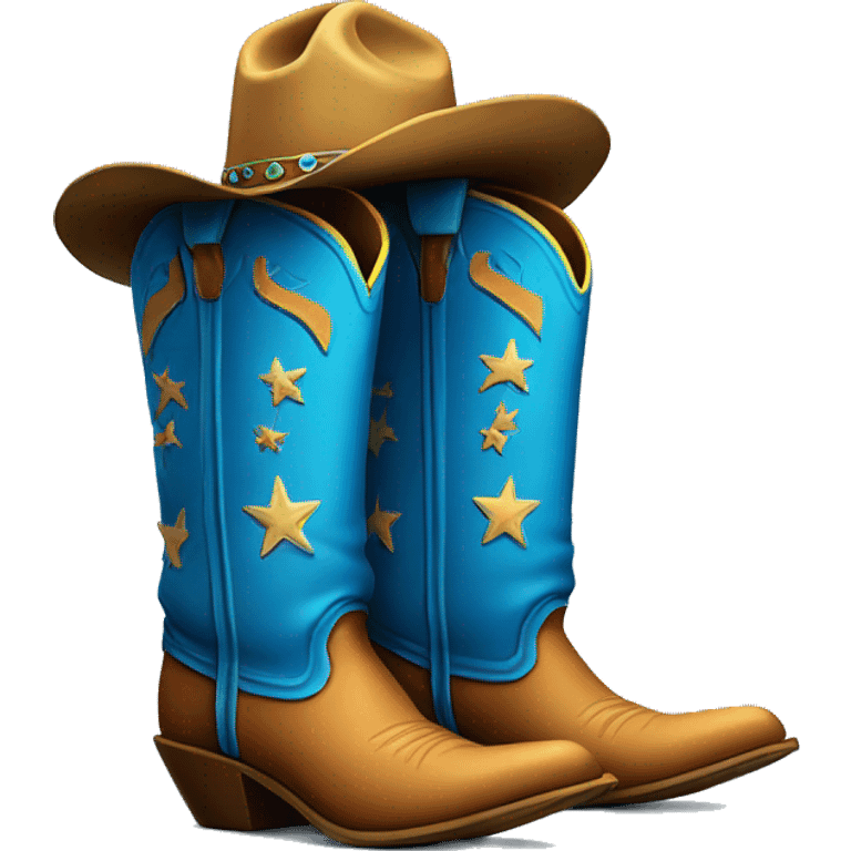 Tall blue cowboy boot with cowboy hat on top emoji