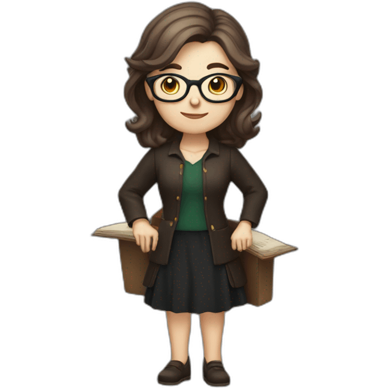 White female librarian witch with shoulder-length brown hair and glasses emoji