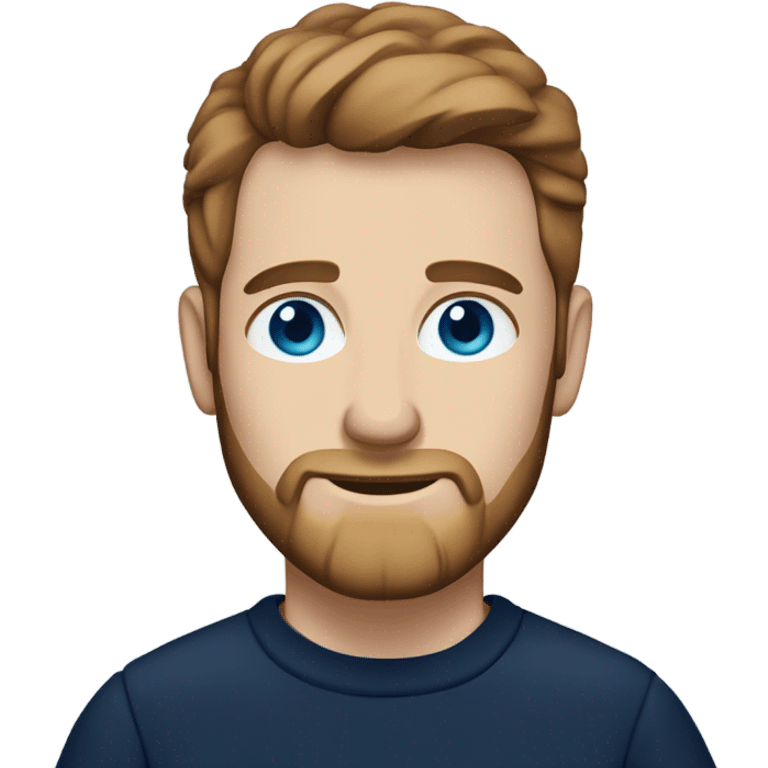 irish man blue eyes, brown short receding hair and short beard, wearing a smart navy blue jumper. emoji