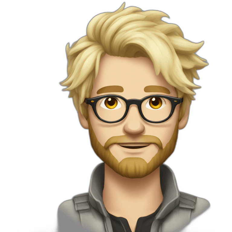 Non binary blond round glasses chaotic beard long hair drink rhum emoji