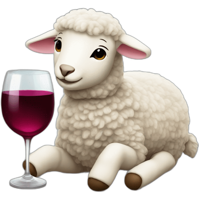 stuffed toy lamb drinking wine emoji