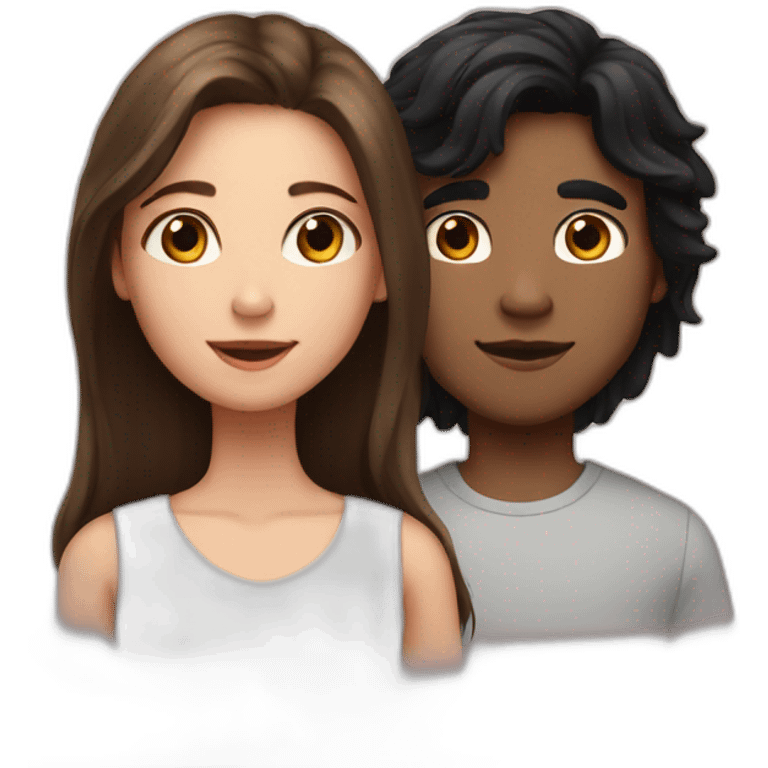 A girl with long brown hair and his brother with black hair emoji