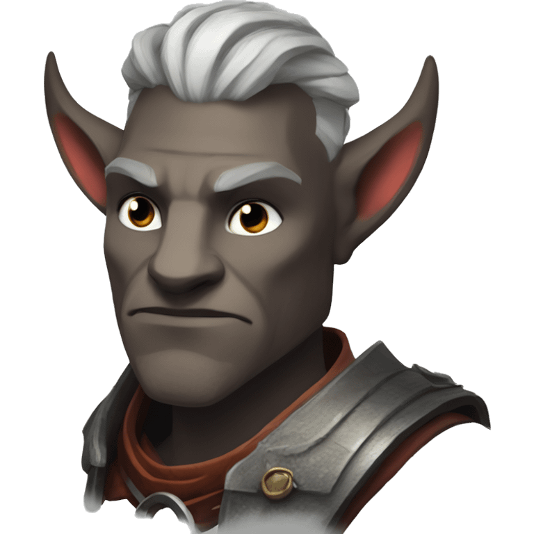 the iron bull from dragon age inquisition, with grey skin and a smirk emoji