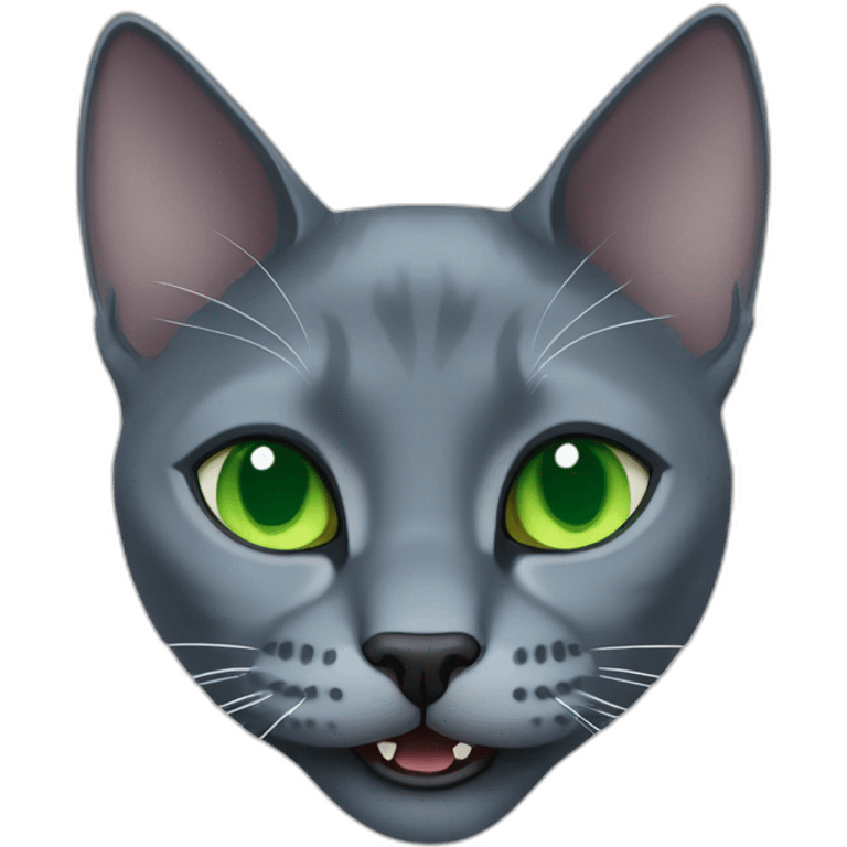 russian blue cat with big fangs and green eyes emoji