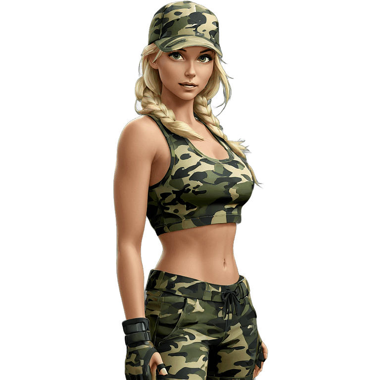 blonde girl in camouflage outfit emoji