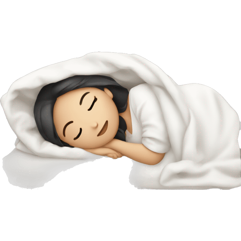 asian girl sleeping cute with white blanket and white pillow emoji