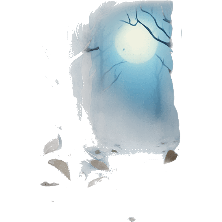 Forest with withered leaves, foggy, night, blue visual, in a frame  emoji