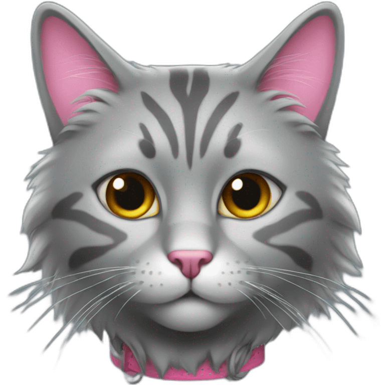 cowboy gray cat with a lot of hair with pink noes emoji