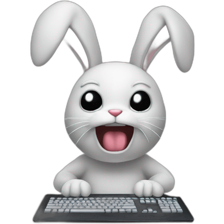 Angry Bunny using a computer emoji