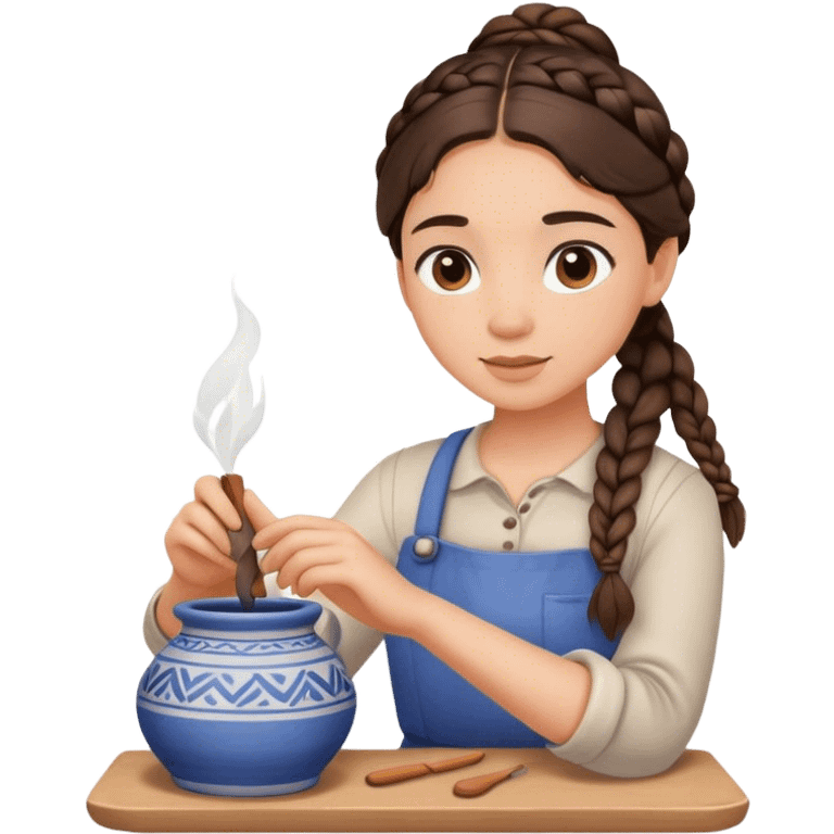 Brunette girl hair in braid doing pottery emoji