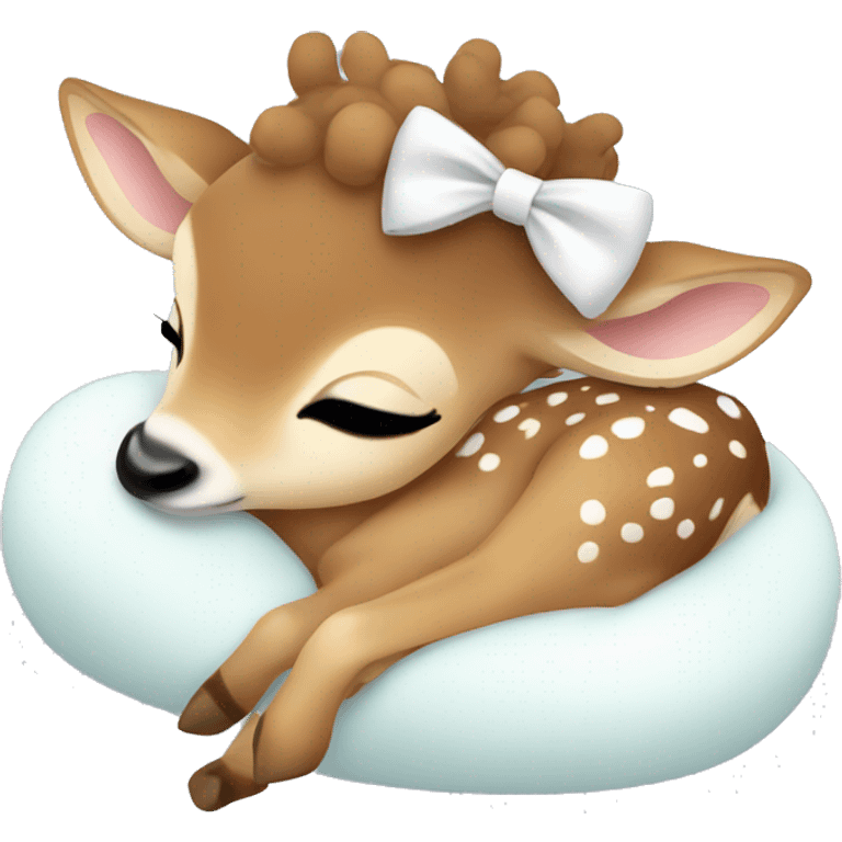 Baby deer with two white bows curled up sleeping  emoji