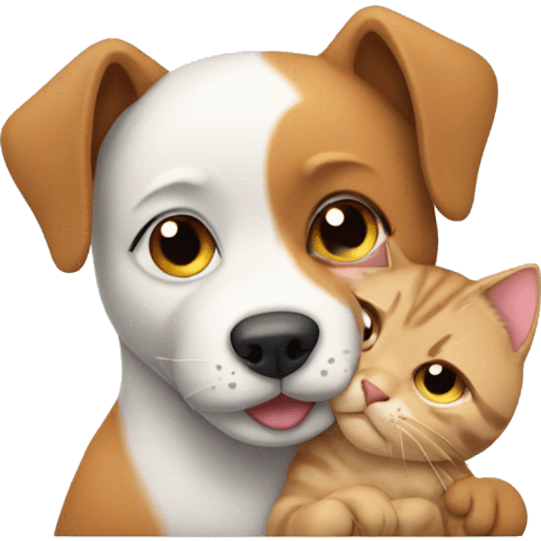 Dog cuddleing a cat emoji