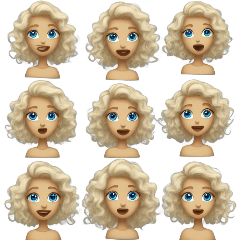 White gorl with blue eyes and long blonde curly hair showing different emotions  emoji