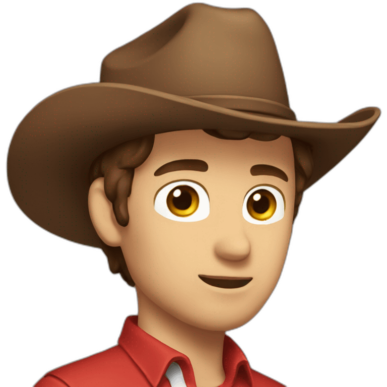 guy wih brown hair cap on cowboy red shirt brown eyes  emoji