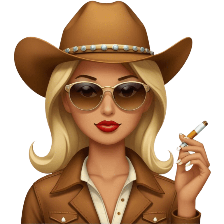 Cowgirl wearing sunglasses, smoking a cigarette emoji