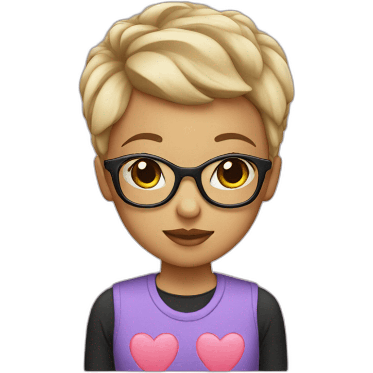 Girl with boycut hair and specs with hearts emoji