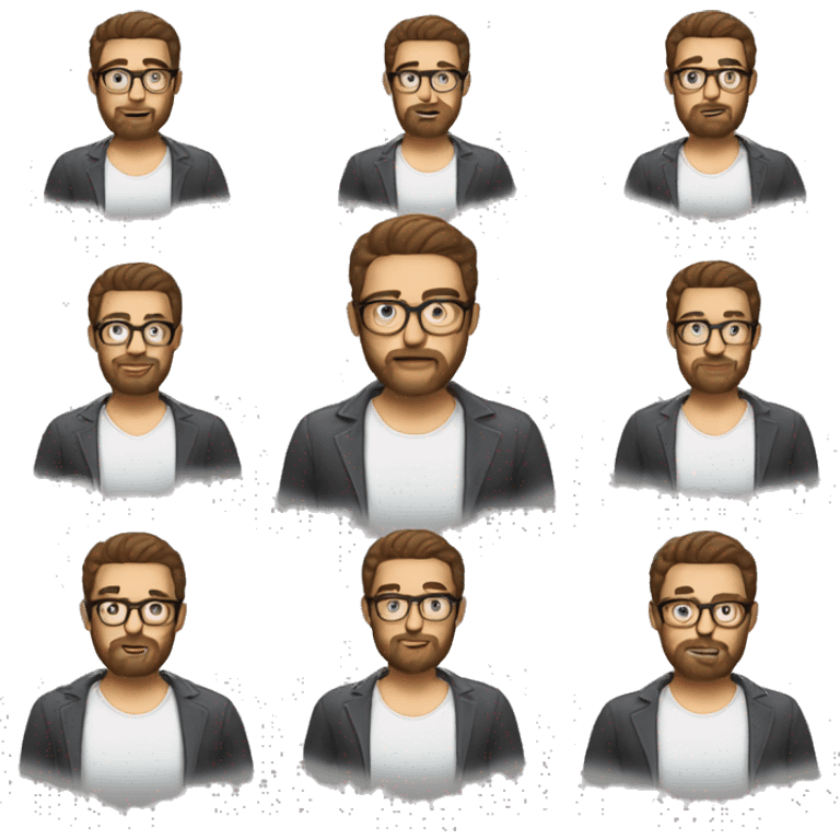 man with shorter brown hair brown eyes beard and glasses   emoji