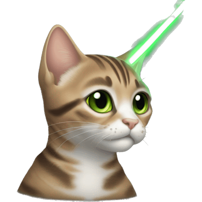 Tabby cat dark grey brown green eyes with light saber emoji