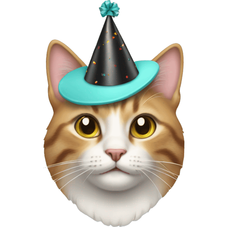 Cat with gauge earrings wearing a birthday hat emoji