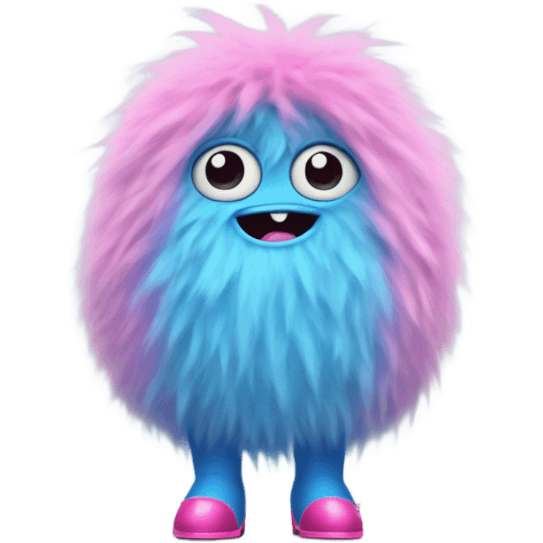 blue fluffy little monster with a pink skirt on and little pink heels emoji