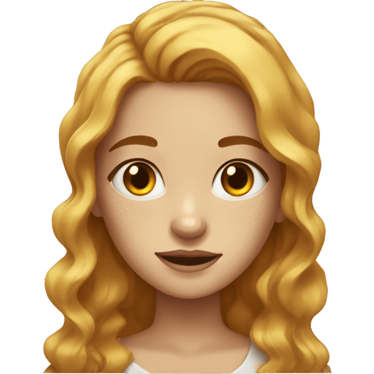 Girl with some freckles and honey colored hair with wavy hair and pale emoji