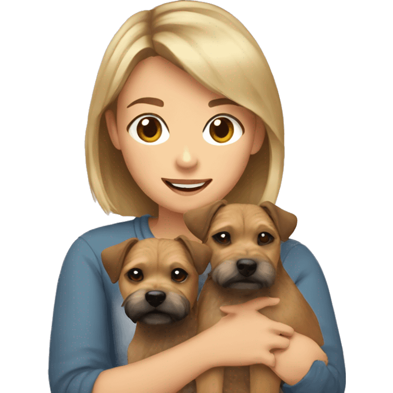 Girl holding Old border terrier with light hair emoji