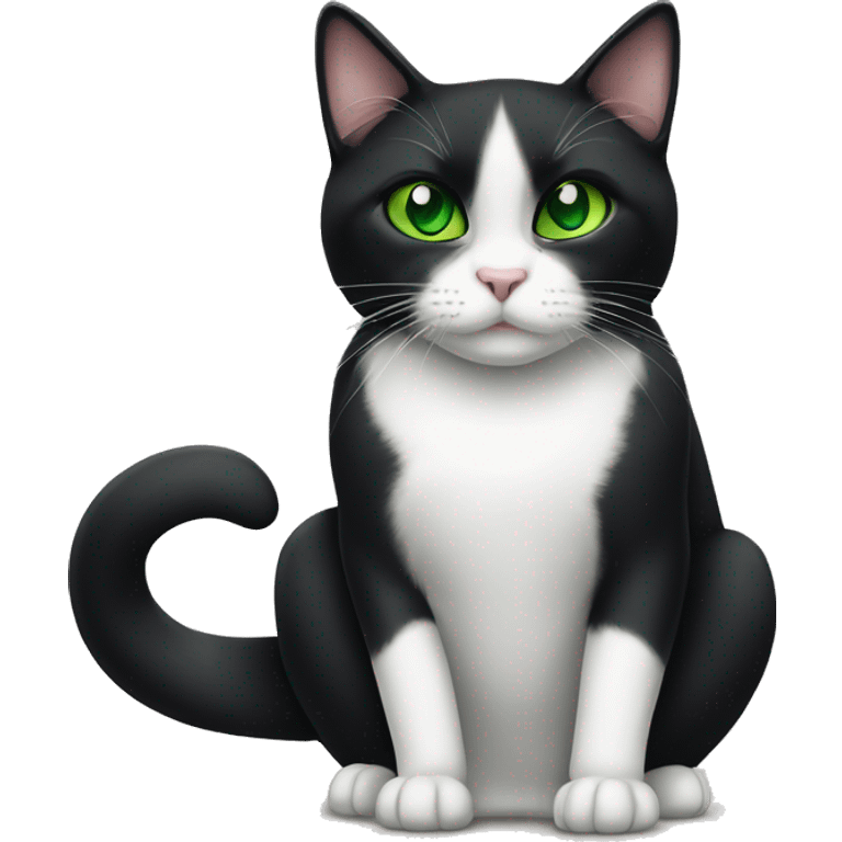 Tuxedo cat with green eyes sitting down emoji