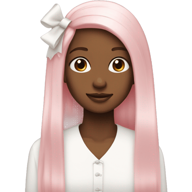 Long soft pink straight hair with a white bow emoji