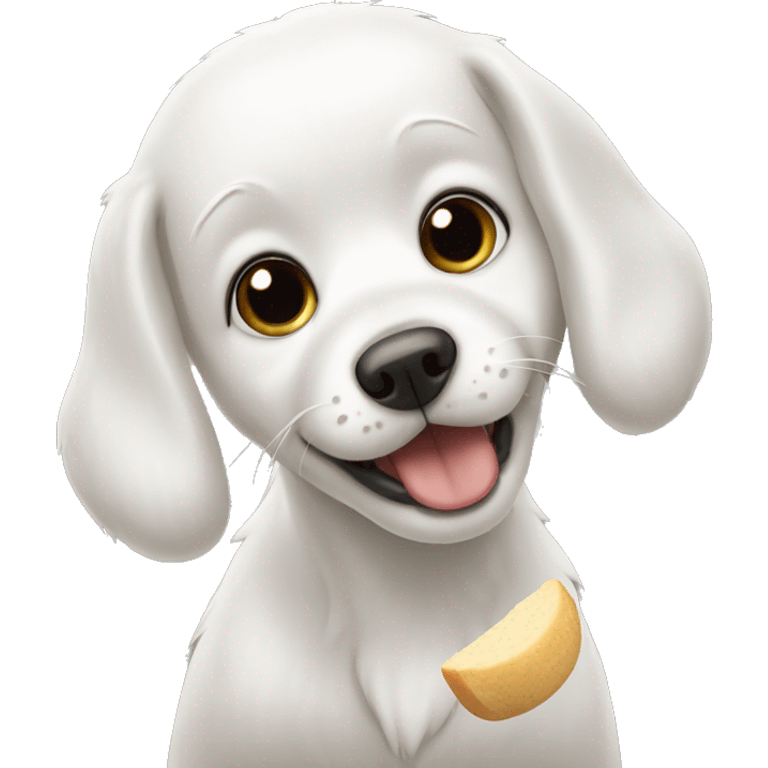 White dog eating emoji