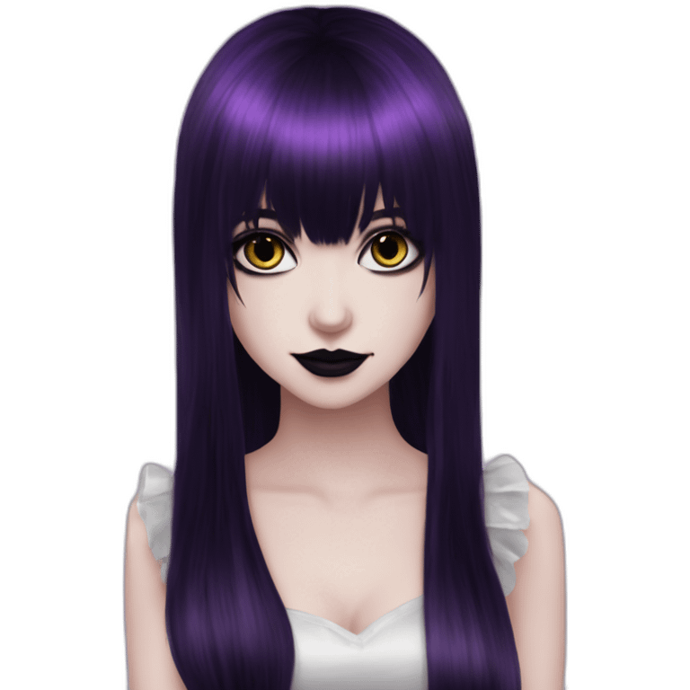 Elissabat-with-bangs-long-hair-dark-purple-and-black-vampire-goth-makeup-pinkeyes-romanticgothcloses emoji