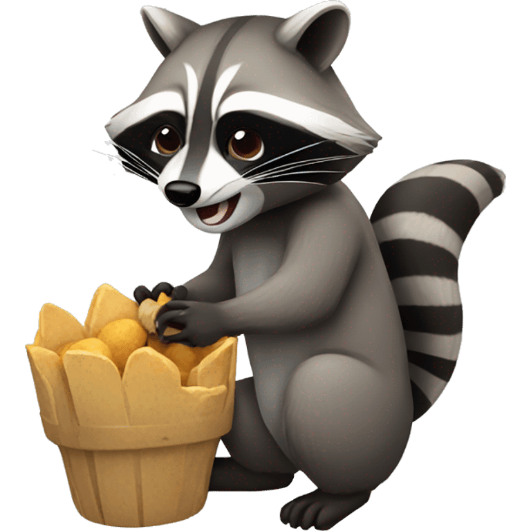 A raccoon eating emoji