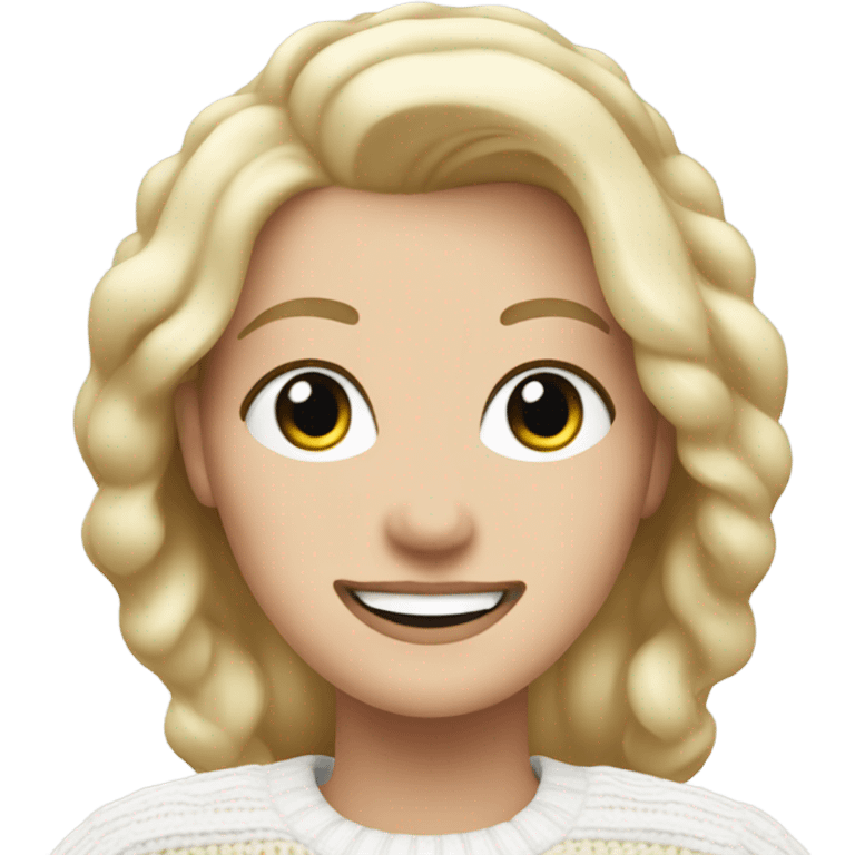 Happy white woman with blonde hair and white christmas jumper  emoji