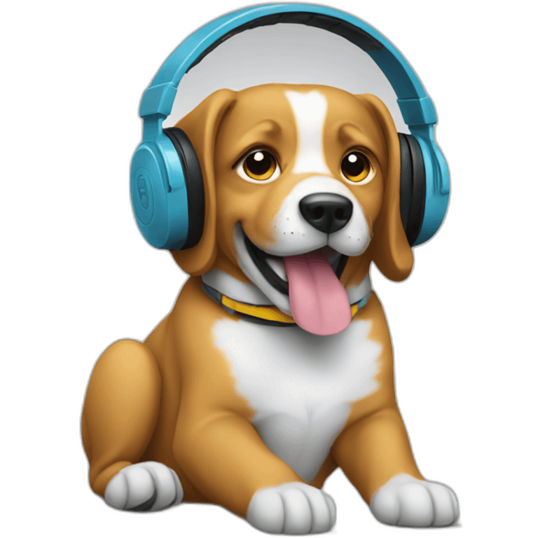 Dog listens to music with headphones emoji