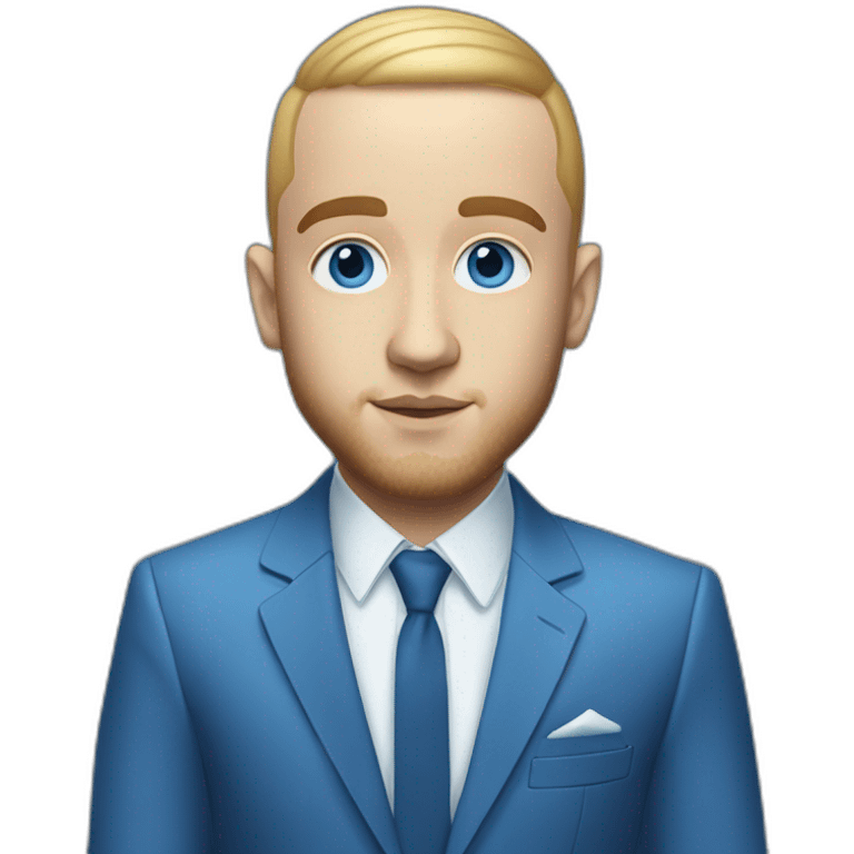 realism mac miller with a blonde comb over skin fade and blue eyes wearing a blue suit emoji