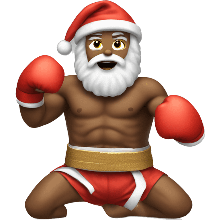 Santa dressed as a Muay Thai fighter doing a knee strike  emoji