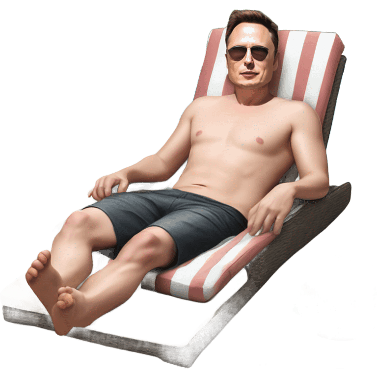 Photorealistic Elon Musk at the beach lounging by the pool suntanning with 40 half eaten hamburgers emoji