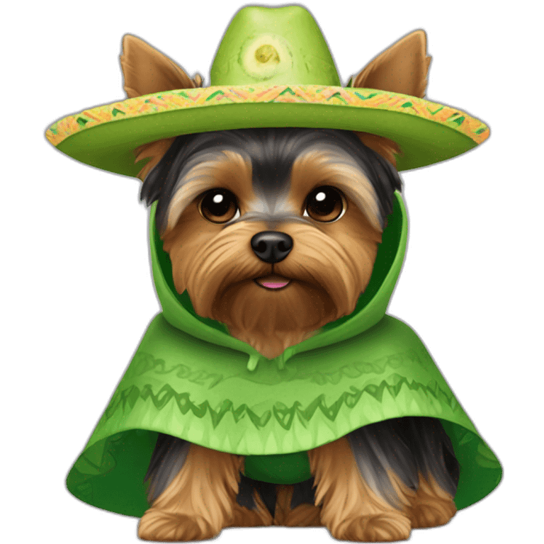 yorkie wearing avocado sombrero and green green baja poncho emoji