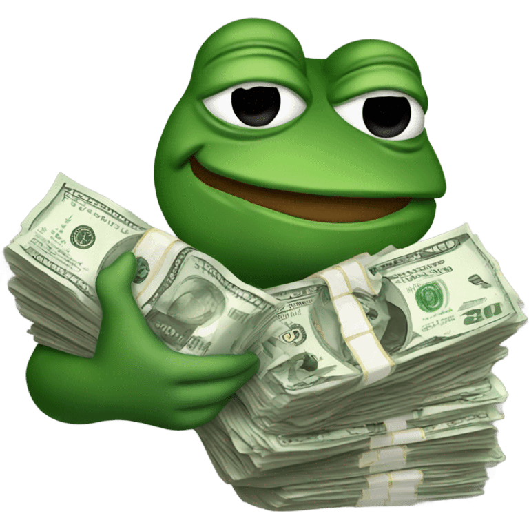 pepe the frog holding up a stack of dollar bills emoji