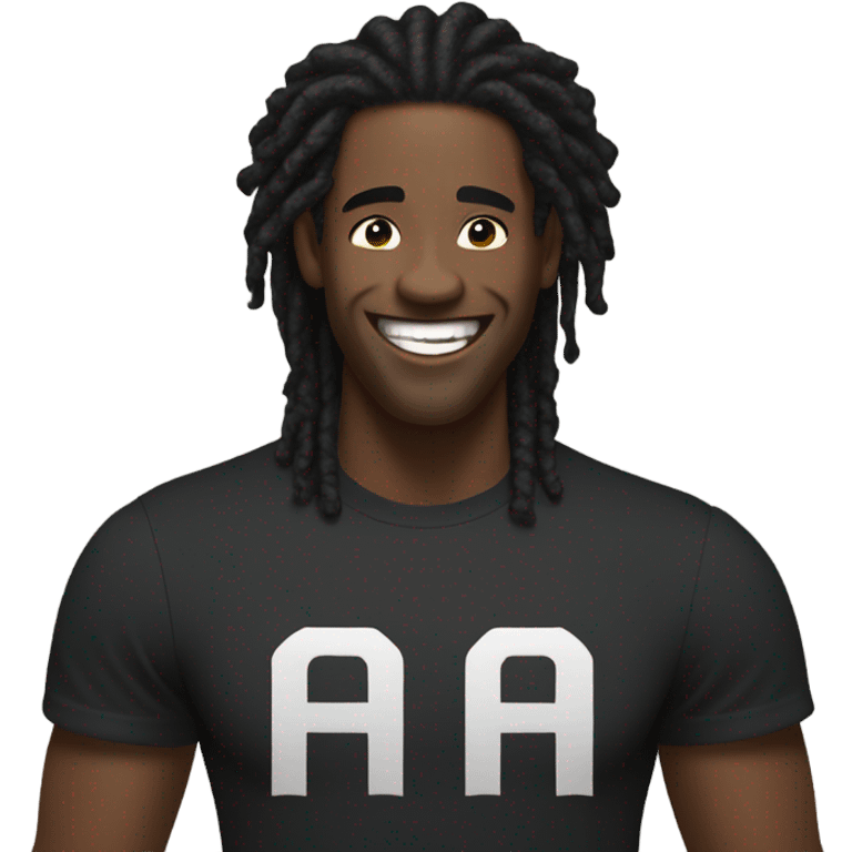 black man- short dread locks-  no facial hair laughing black shirt strong  emoji