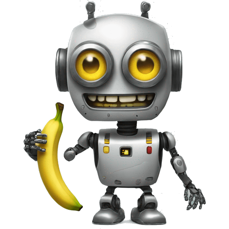 crazy robot with banana emoji