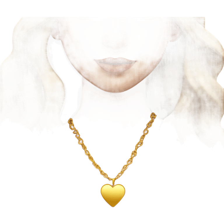 Brunette girl with long hair wavy wearing gold heart necklace white skin emoji