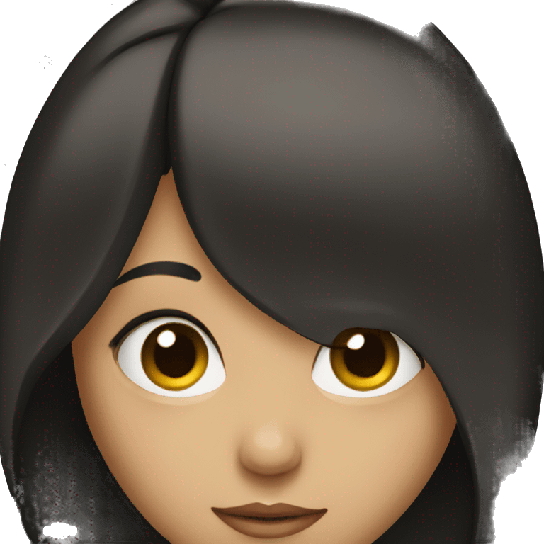 A girl, she has medium straight black hair, her eyes are the color of honey emoji