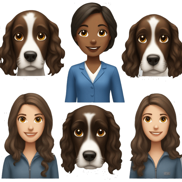 brunette girl with a springer spaniel dog emoji