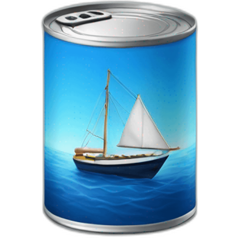 Realistic small can of tuna showing a sailling boat only blue colors emoji