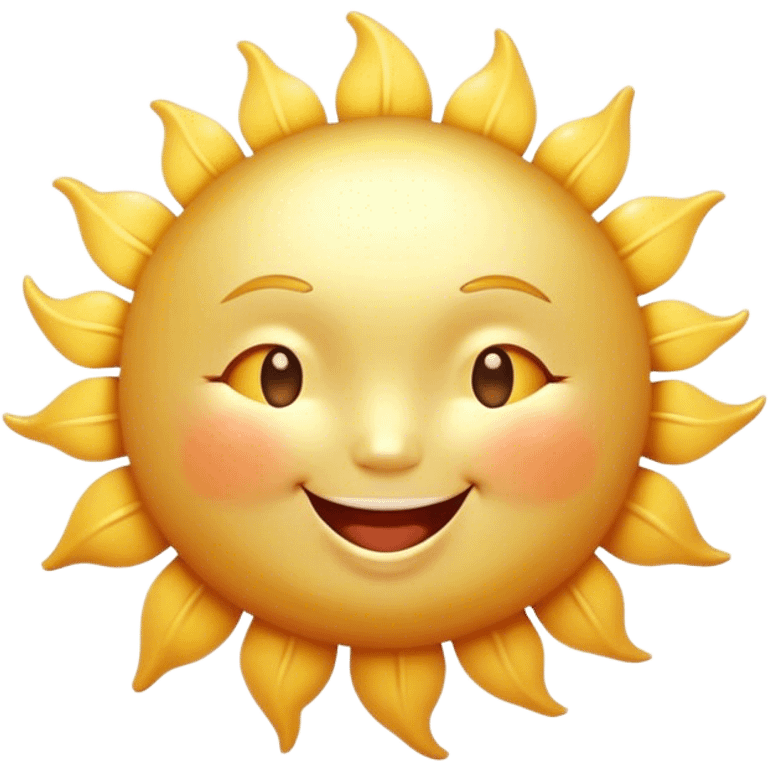 Cinematic tiny happy sun, golden and round, chubby with a warm smile, gentle rays beaming softly, radiating warmth and happiness, irresistibly cute. emoji