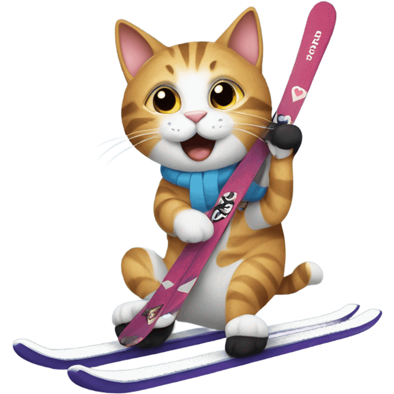 Cat saying I love you on a pair of skis emoji