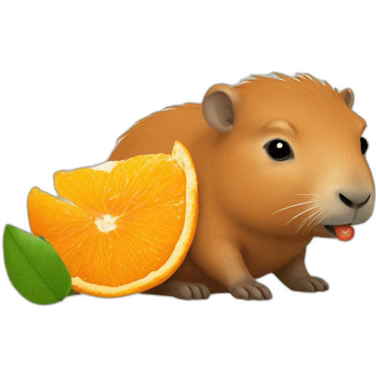 capybara baby eating an orange emoji